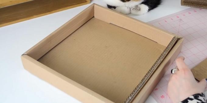 DIY Katzenkratzbaum: Klebebänder in die Schachtel legen