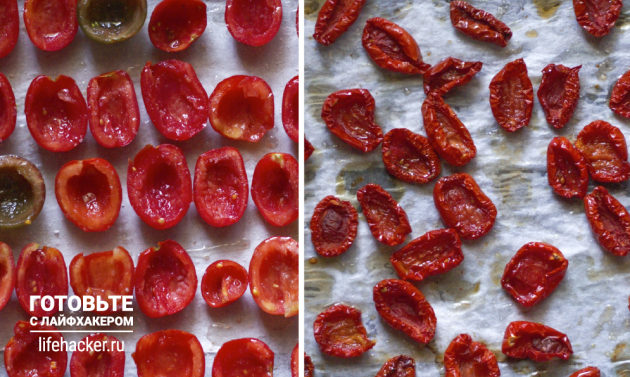 So kochen Sie sonnengetrocknete Tomaten zu Hause: Legen Sie die Tomaten in den Ofen