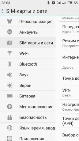 Wie Sie das Internet mit der Android-Smartphone verteilen: Öffnen Sie die «SIM-Karte und das Netzwerk“ -Abschnitt