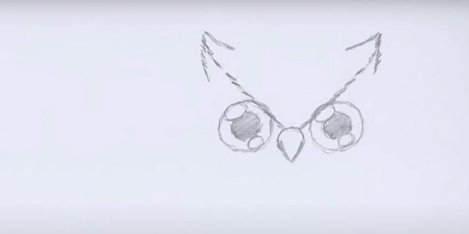Wie zeichnet man eine Eule: Zeichnen Sie einen Schnabel und "Pfeile"
