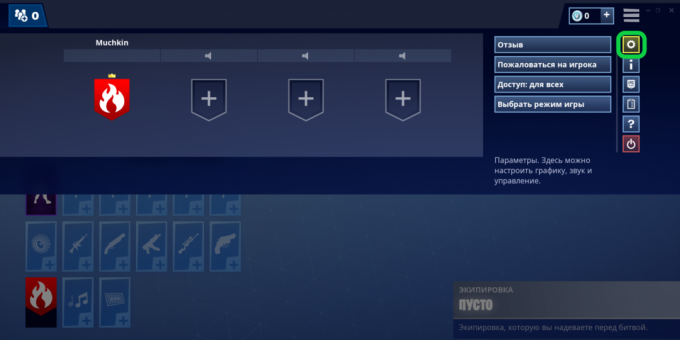 Spiel Shooter Fortnite: Klick auf das Icon Getriebe