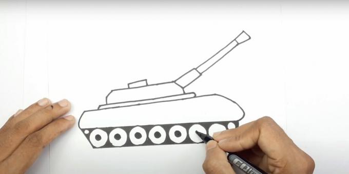 Wie zeichnet man einen Panzer: Zeichnen Sie eine Kanone und detaillieren Sie die Rollen
